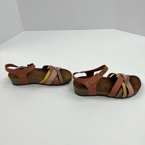 Bio-Gold Colorful Pastel Cross Strap Leather Slip On Sandals Womens Size 7.5 - Picture 6 of 13